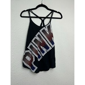 Pink Victoria Secret Tank Top Black with Graphic XSmall XS Athletic Sporty Relax